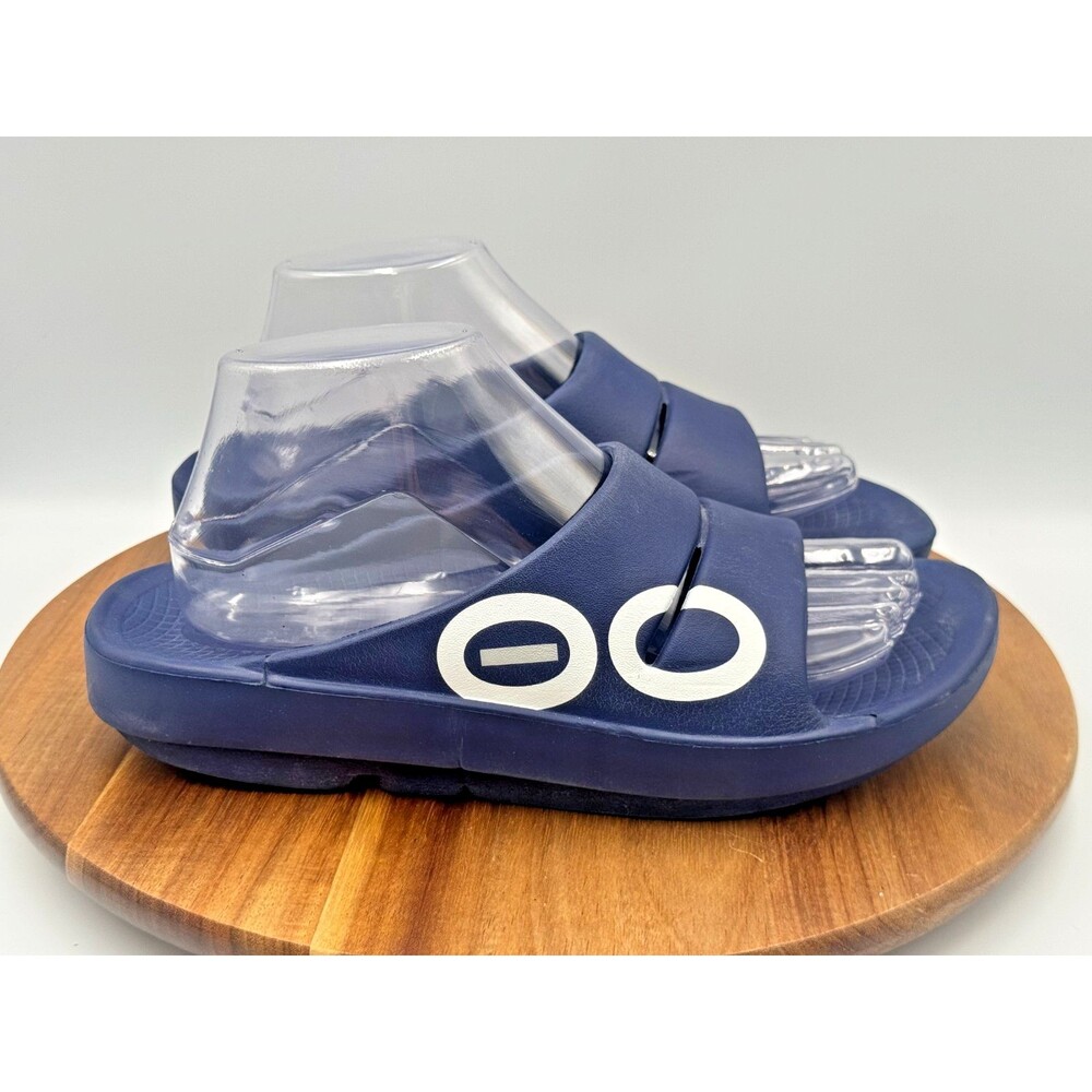 Oofos OOahh Sport Men's 7 EU40 Women's 9 Slide Sandals Shoes Navy Blue Recovery